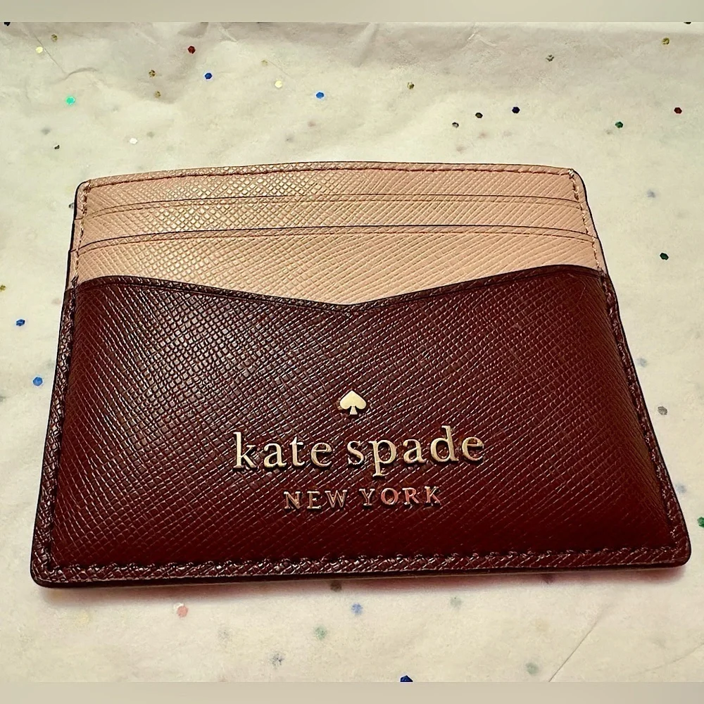 Kate Spade Staci Slim Card Holder Colorblock Maroon Plum and Pink NWOT